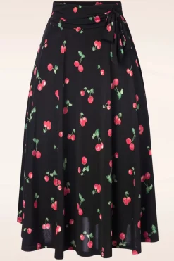 Vintage Chic for Topvintage Ally Swing Rok Met Kersenprint In Zwart>Vrouwen Rokken