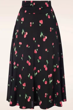 Vintage Chic for Topvintage Ally Swing Rok Met Kersenprint In Zwart>Vrouwen Rokken