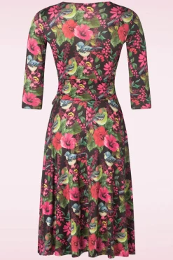 Vintage Chic for Topvintage Aria Floral Bird Print Swing Jurk In Zwart>Vrouwen Plus Size Jurken