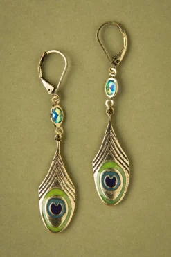 Lovely Art Nouveau Pauwenveer Oorbellen In Messing>Vrouwen Sieraden