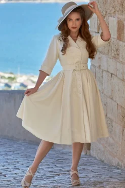 Miss Candyfloss Azelia May Linnen Overcoat Jurk In Creme>Vrouwen Jassen