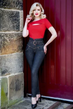 Rock-a-Booty Babe Skinny Jeans Met Hoge Taille In Donkerblauw>Vrouwen Broeken