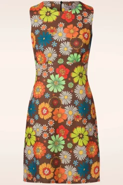 Vintage Chic for Topvintage Betty Bloemen Jurk In Bruin>Vrouwen Plus Size Jurken