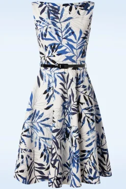 Vintage Chic for Topvintage Blue Leaf Swingjurk In Wit>Vrouwen Plus Size Jurken
