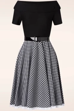 Glamour Bunny Brigitte Gingham Swing Jurk In Zwart En Wit>Vrouwen Swing Jurken