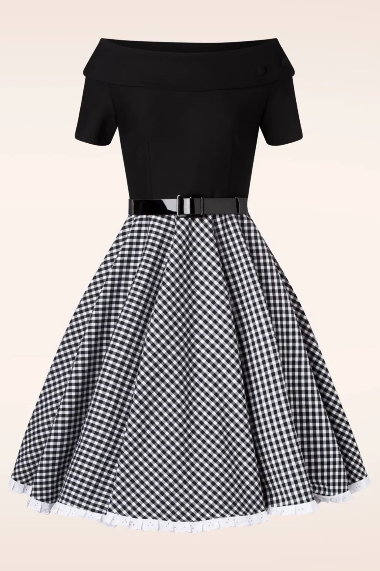 Glamour Bunny Brigitte Gingham Swing Jurk In Zwart En Wit>Vrouwen Swing Jurken