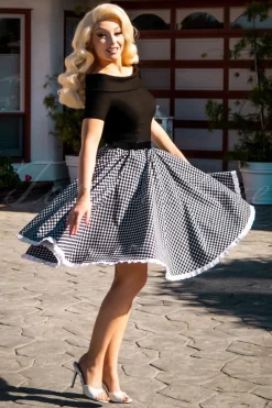 Glamour Bunny Brigitte Gingham Swing Jurk In Zwart En Wit><noscript><img width=