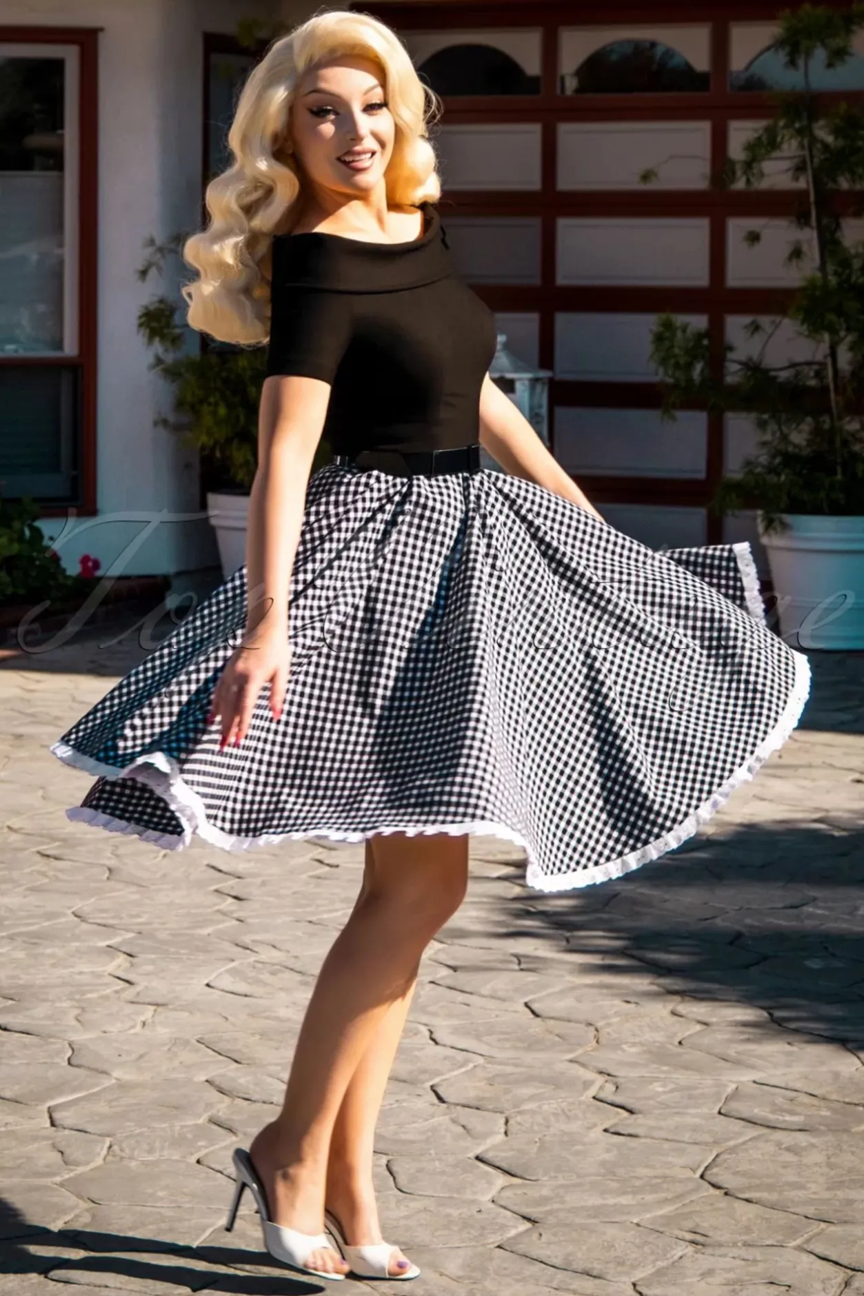 Glamour Bunny Brigitte Gingham Swing Jurk In Zwart En Wit>Vrouwen Swing Jurken