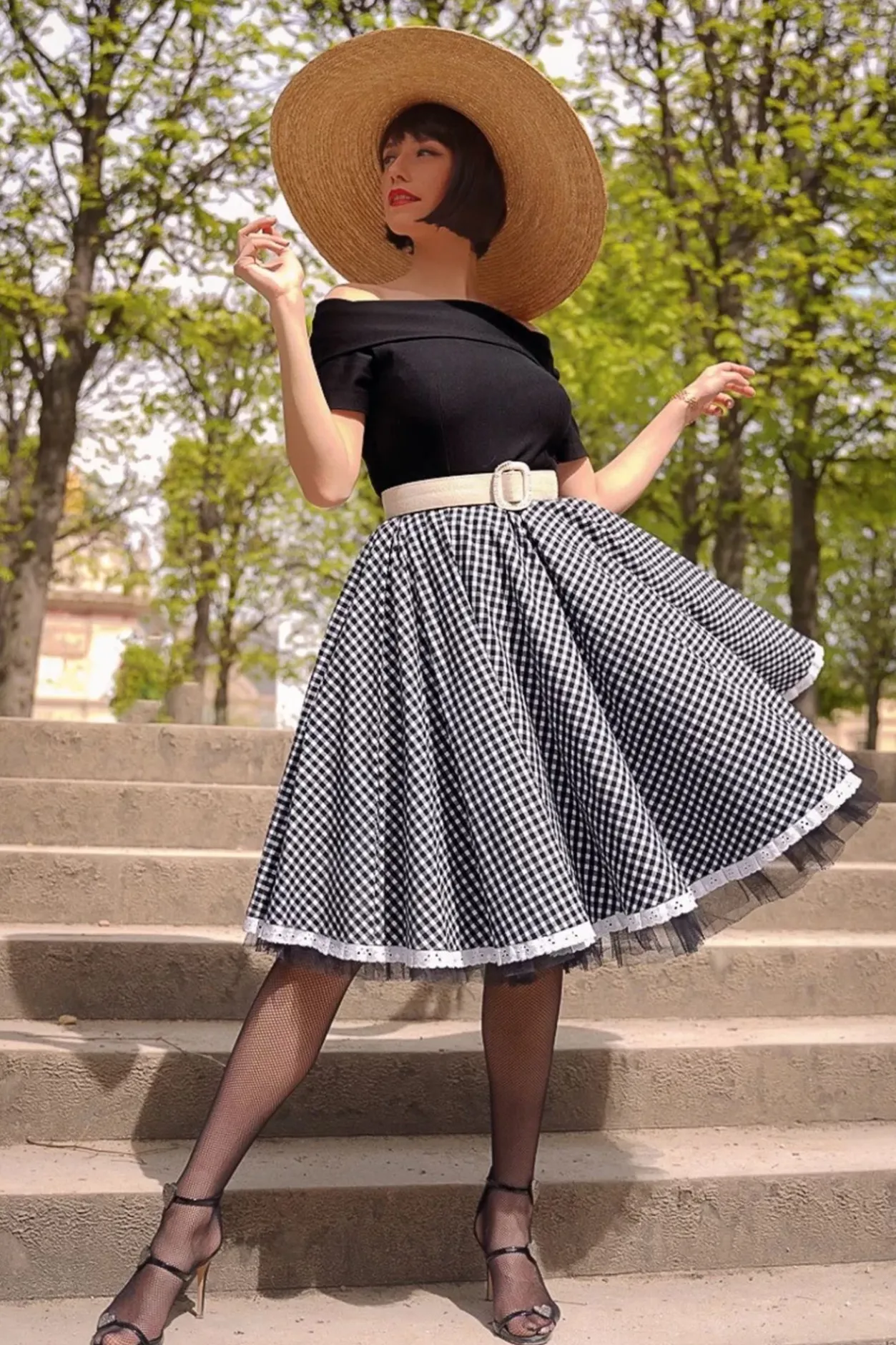 Glamour Bunny Brigitte Gingham Swing Jurk In Zwart En Wit>Vrouwen Swing Jurken