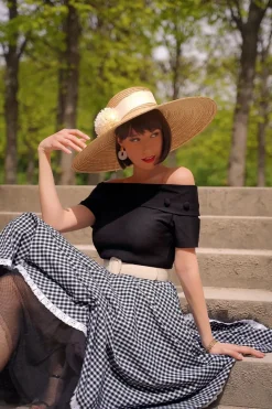 Glamour Bunny Brigitte Gingham Swing Jurk In Zwart En Wit><noscript><img width=