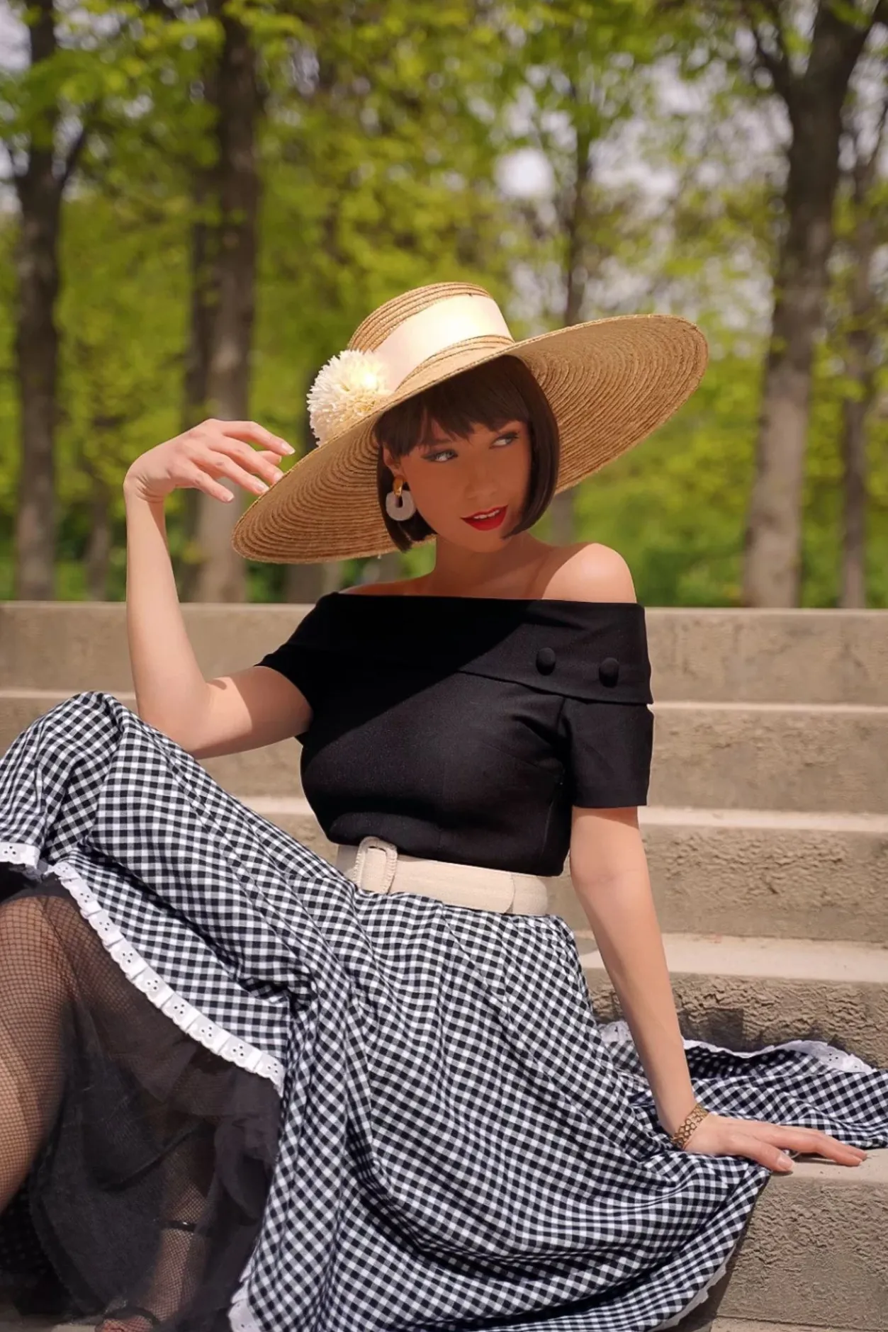 Glamour Bunny Brigitte Gingham Swing Jurk In Zwart En Wit>Vrouwen Swing Jurken