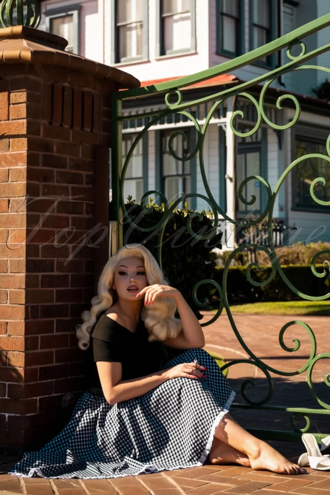 Glamour Bunny Brigitte Gingham Swing Jurk In Zwart En Wit>Vrouwen Swing Jurken