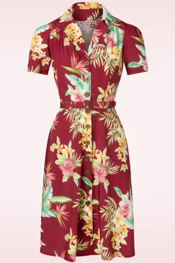 Rock N Romance Charlene Honolulu Blouse-Jurk In Bordeauxrood>Vrouwen Swing Jurken