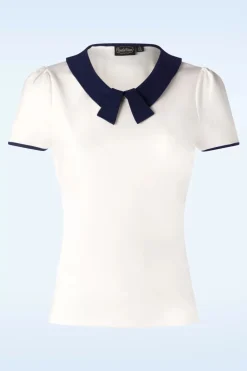 Vixen Collar Detail Top In Ivoorwit En Marineblauw>Vrouwen T-Shirts