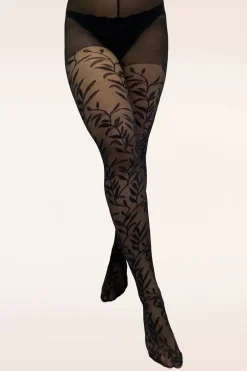 Pamela Mann Curvy Superstretch Panty Met Bladpatroon In Zwart>Vrouwen Panty's