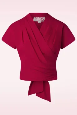 Rock N Romance Darla Wikkelblouse Met Korte Mouwen In Rood>Vrouwen Blouses