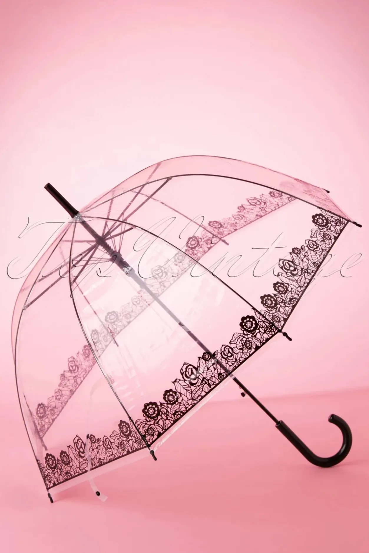 So Rainy Dentelle Flower Transparante Koepelparaplu In Zwart>Vrouwen Paraplu's