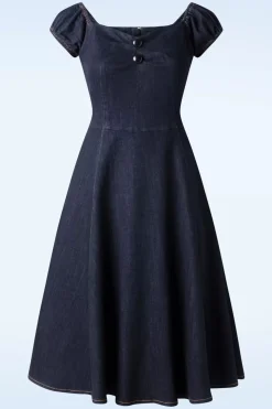 Collectif Clothing Dolores Denim Doll Jurk In Blauw>Vrouwen Effen Jurken