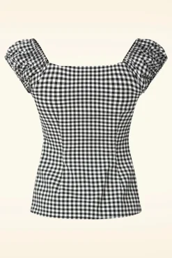 Collectif Clothing Dolores Gingham Top In Zwart En Wit>Vrouwen Tops