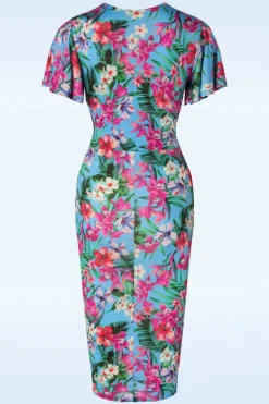 Vintage Chic for Topvintage Dory Tropical Pencil Jurk In Blauw>Vrouwen Plus Size Jurken