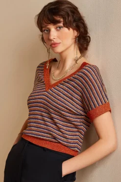 King Louie Double V Top Stardust In Karamel>Vrouwen Truitjes