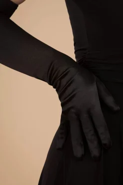 Pamela Mann Elegante Lange Satijnen Handschoenen In Zwart>Vrouwen Handschoenen
