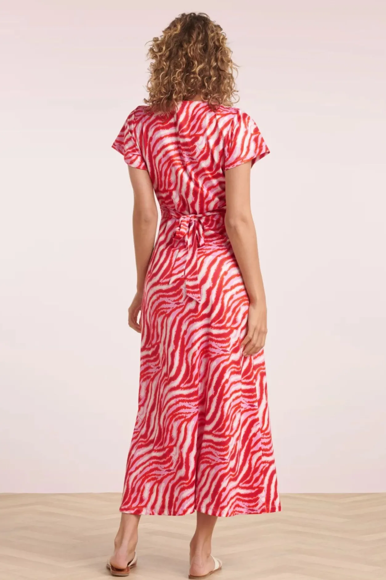 Smashed Lemon Elena Maxi Jurk In Roze En Rood>Vrouwen Plus Size Jurken