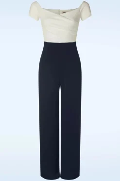 Vintage Chic for Topvintage Eloise Jumpsuit In Ivoor En Marineblauw>Vrouwen Playsuits & Jumpsuits
