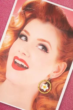 Glitz-o-Matic Floral Bamboe Oorringen In Wit>Vrouwen Sieraden