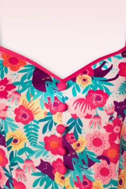 Vixen Floral Cats Print Flare Jurk In Multi><noscript><img width=