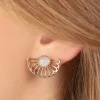 Very Cherry Flower Fan Oorbellen In Goud En Maansteen Wit>Vrouwen Sieraden