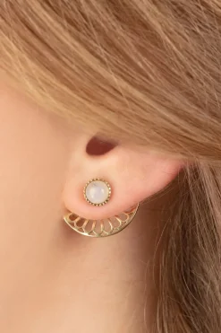 Very Cherry Flower Fan Oorbellen In Goud En Maansteen Wit>Vrouwen Sieraden