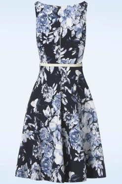 Vintage Chic for Topvintage Francine Flower Swing Jurk In Marineblauw En Wit><noscript><img width=