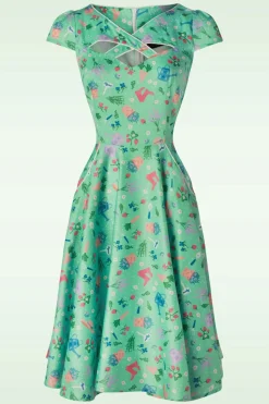 Vixen Garden Criss Cross Flare Jurk In Groen>Vrouwen Swing Jurken