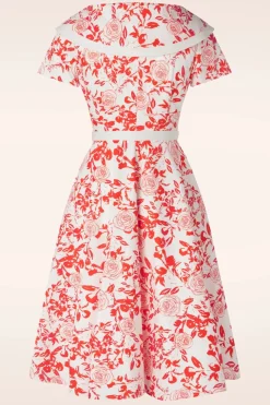 Vintage Diva Greta Swing Jurk In Wit Met Rode Rozen Print><noscript><img width=