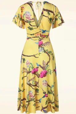 Vintage Chic for Topvintage Irene Birds Swing Jurk In Geel>Vrouwen Plus Size Jurken