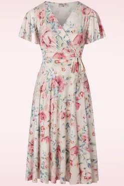 Vintage Chic for Topvintage Irene Flower Overslagswingjurk In Zijdeachtig Creme>Vrouwen Swing Jurken