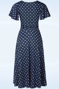 Vintage Chic for Topvintage Irene Polkadot Cross Over Swing Jurk In Marineblauw>Vrouwen Swing Jurken