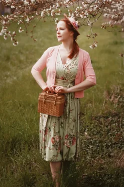 Vintage Chic for Topvintage Jane Bloemen Midi-Jurk In Vintage Groen>Vrouwen Plus Size Jurken
