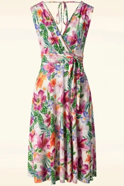 Vintage Chic for Topvintage Jane Tropische Bloemen Swingjurk In Wit>Vrouwen Plus Size Jurken