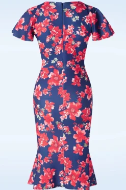 Vintage Chic for Topvintage Katie Floral Pencil Jurk In Marineblauw En Rood>Vrouwen Plus Size Jurken