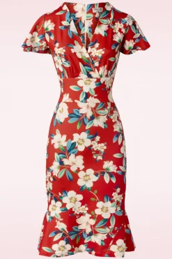 Vintage Chic for Topvintage Katie Penciljurk Met Bloemenprint In Warm Rood>Vrouwen Plus Size Jurken