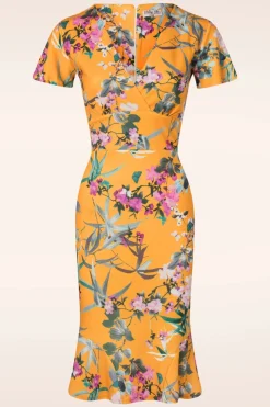 Vintage Chic for Topvintage Katie Tropical Pencil Jurk In Mosterd>Vrouwen Plus Size Jurken