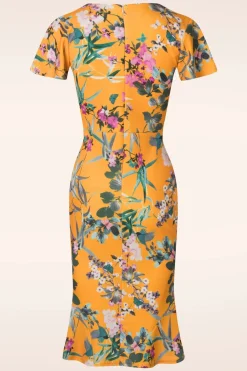 Vintage Chic for Topvintage Katie Tropical Pencil Jurk In Mosterd>Vrouwen Plus Size Jurken