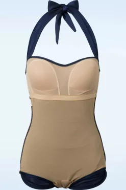 Esther Williams Klassiek Jaren Vijftig Eendelig Badpak In Marineblauw><noscript><img width=