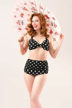 Esther Williams Klassieke Polka Bikinitop In Zwart En Wit>Vrouwen Bikini's