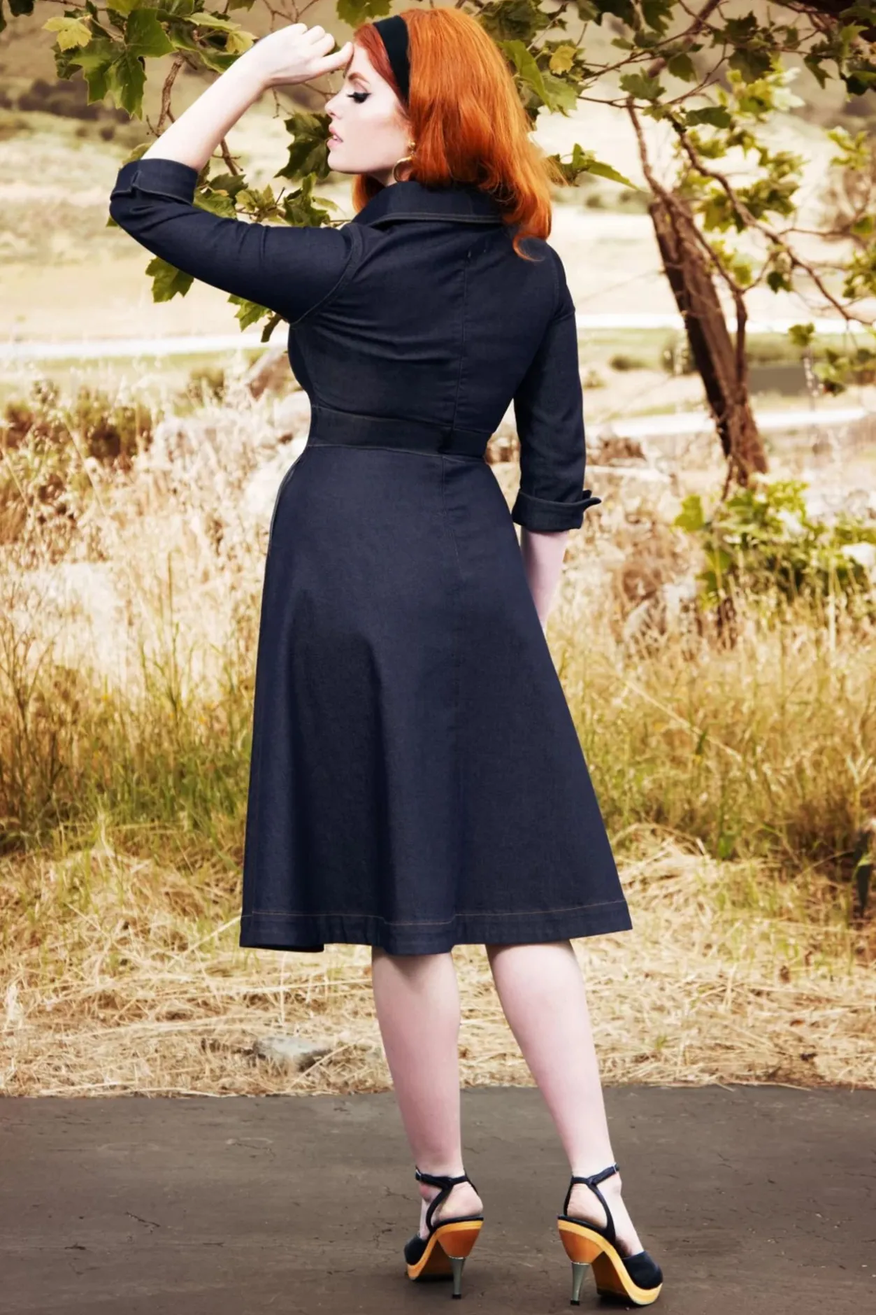 Rock-a-Booty Lauren Swing Jurk In Donkerdenim>Vrouwen Plus Size Jurken