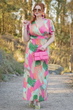 Vintage Chic for Topvintage Laurie Maxi Jurk In Multi Pastle Leaves>Vrouwen Plus Size Jurken