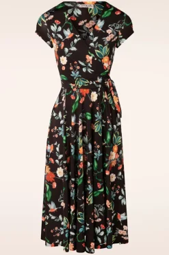 Vintage Chic for Topvintage Layla Floral Gekruiste Jurk In Zwart>Vrouwen Plus Size Jurken
