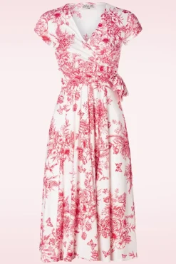 Vintage Chic for Topvintage Layla Floral Swing Jurk In Wit En Rood>Vrouwen Plus Size Jurken